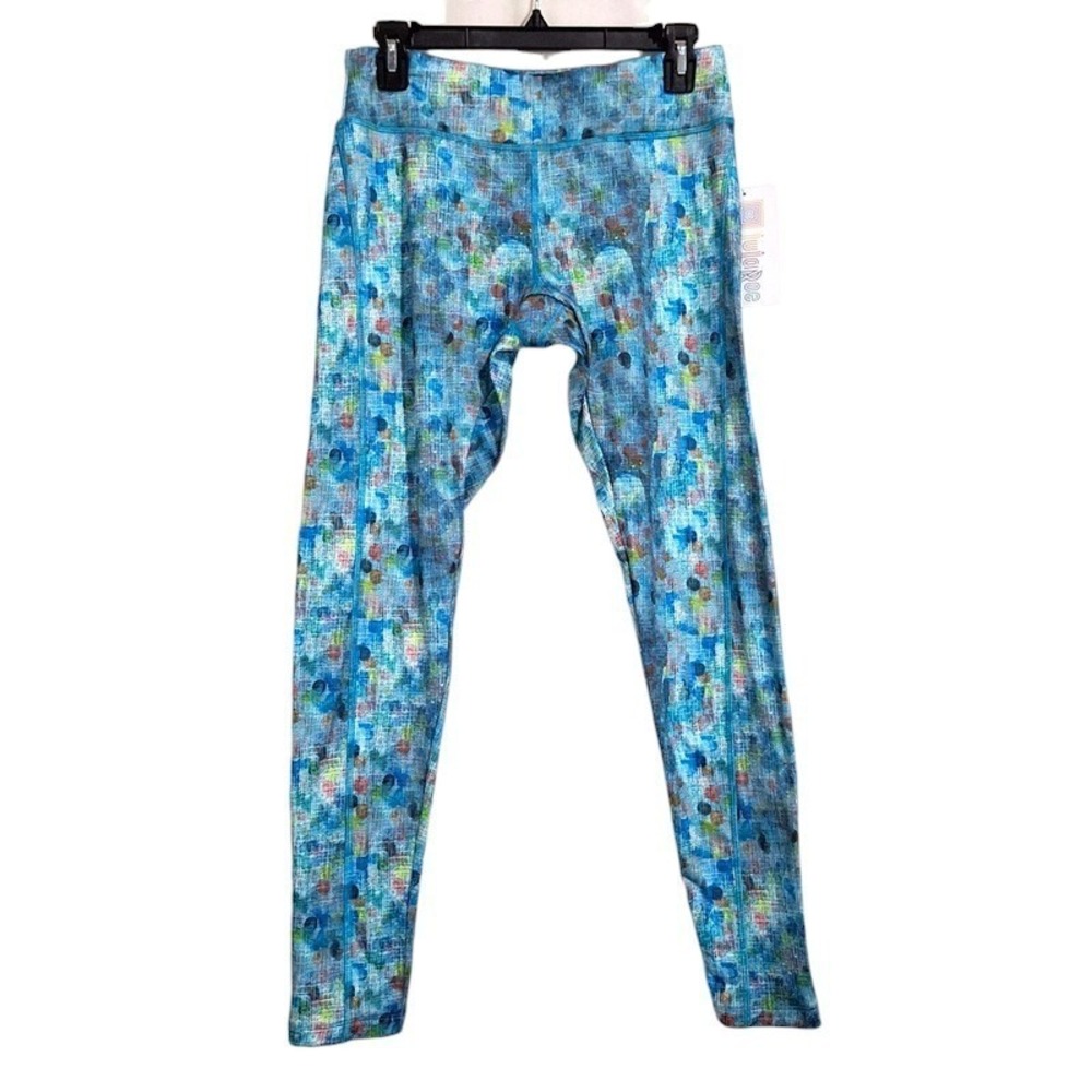 LuLaRoe Jordan Leggings Medium Blue Multi Dot Athletic Moisture Wicking NEW